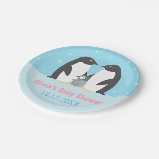 Winterpinguïn - Baby shower Papieren Bordje (Gekanteld)