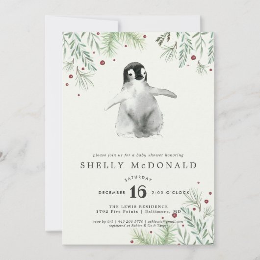 Winterpinguïn Baby Shower Uitnodiging (Voorkant)