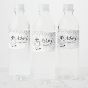 Winterpinguïn Baby shower Waterfles Etiket