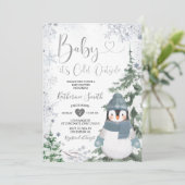 Winterpinguïn Baby shower Woud Sneeuwvlokken Kaart (Staand voorkant)