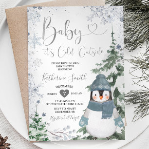 Winterpinguïn Baby shower Woud Sneeuwvlokken Kaart