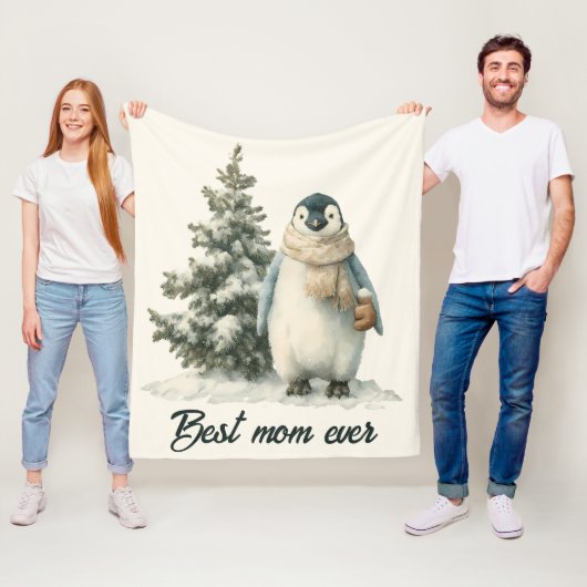Winterpinguïn “Beste Moeder Ooit” Design Fleece Deken (In situ)