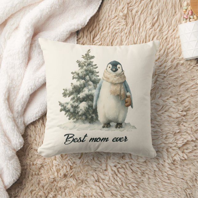 Winterpinguïn “Beste Moeder Ooit” Design Kussen (Deken)