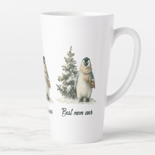 Winterpinguïn “Beste Moeder Ooit” Design Latte Mok (Rechts)