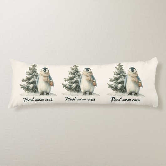 Winterpinguïn “Beste Moeder Ooit” Design Lichaamskussen (Voorkant)