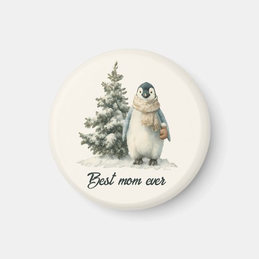 Winterpinguïn “Beste Moeder Ooit” Design Magneet (Voorkant)