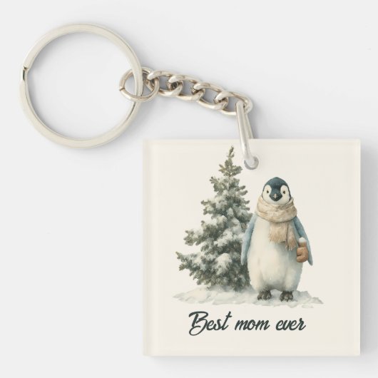 Winterpinguïn “Beste Moeder Ooit” Design Sleutelhanger (voorkant)