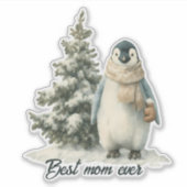 Winterpinguïn “Beste Moeder Ooit” Design Sticker (Voorkant)