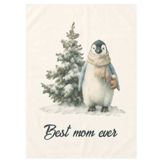 Winterpinguïn “Beste Moeder Ooit” Design Tafelkleed (Voorkant)