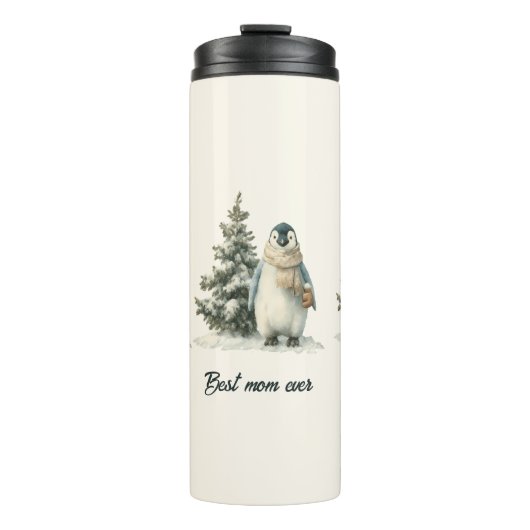 Winterpinguïn “Beste Moeder Ooit” Design Thermosbeker (Voorkant)