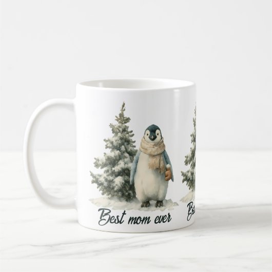 Winterpinguïn “Beste Moeder Ooit” Ontwerp Koffiemok (Links)