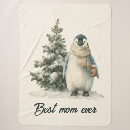 Winterpinguïn “Beste Moeder Ooit” Ontwerp Sherpa Deken