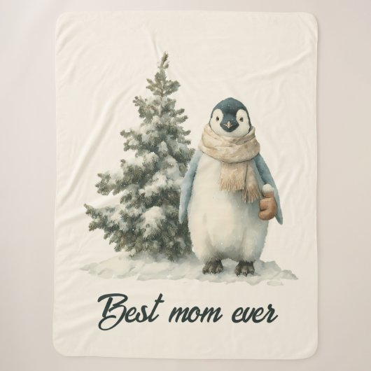 Winterpinguïn “Beste Moeder Ooit” Ontwerp Sherpa Deken (Voorkant)