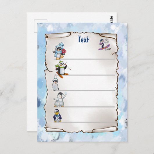 Winterpinguin Briefkaart (Voorkant / Achterkant)
