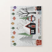 Winterpinguïn en bomen Prettige feestdagen Kerstmi Legpuzzel (Verticaal)