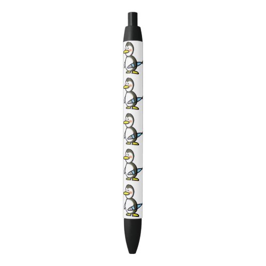 winterpinguïn en vis zwarte inkt pen (Voorkant Verticaal)