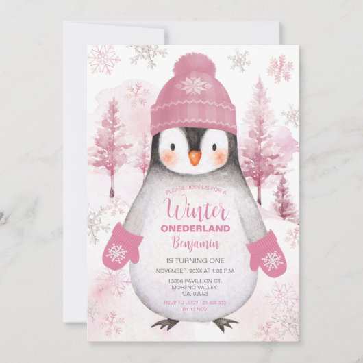 Winterpinguïn gebreid Pet Sneeuwvlokken Verjaardag Kaart (Voorkant)