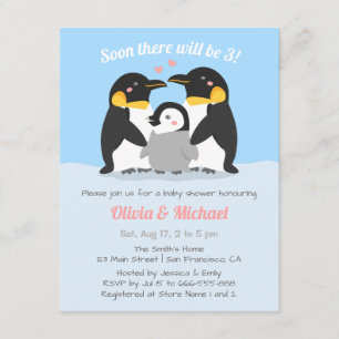 Winterpinguïn - gezin van drie Baby shower Kaart