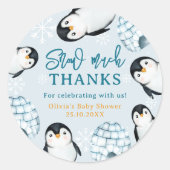 Winterpinguïn igloos baby shower dank u ronde sticker (Voorkant)