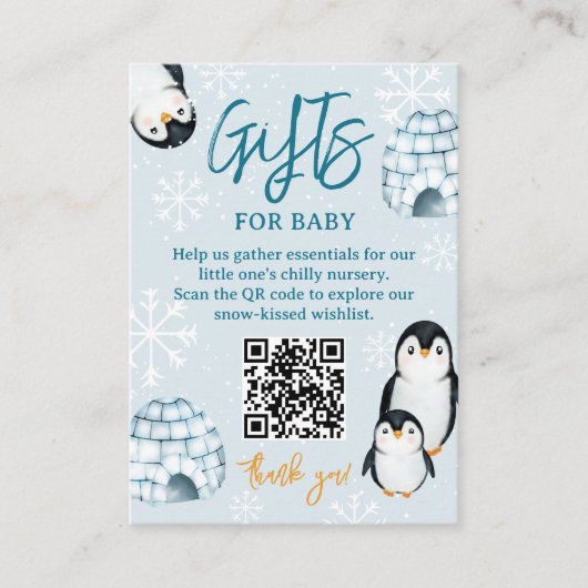 Winterpinguïn igloos luier loterij baby shower informatiekaartje (Voorkant)