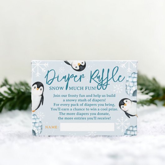 Winterpinguïn igloos luier loterij baby shower informatiekaartje