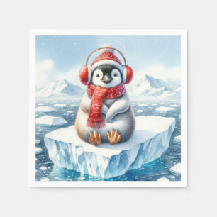 Winterpinguïn in sneeuwvlokken servet