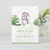 Winterpinguïn Kinder Alle leeftijden Uitnodiging (Staand voorkant)