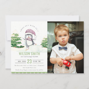 Winterpinguïn Kinder Foto Elke zondag Uitnodigen Bedankkaart