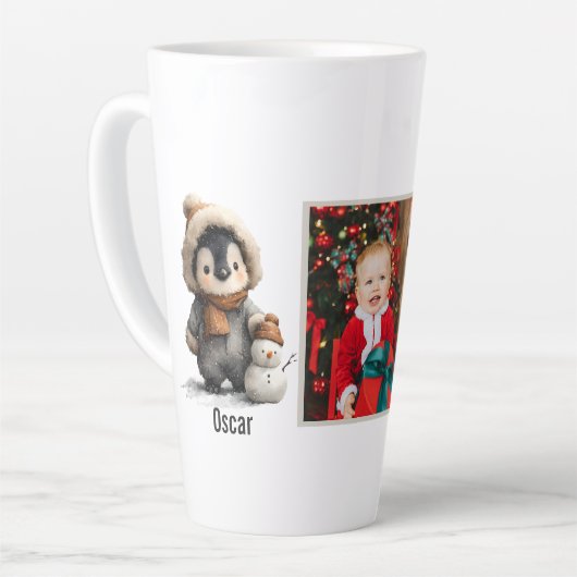 Winterpinguïn met Sneeuwman Ontwerp Latte Mok (Linkerhoek)