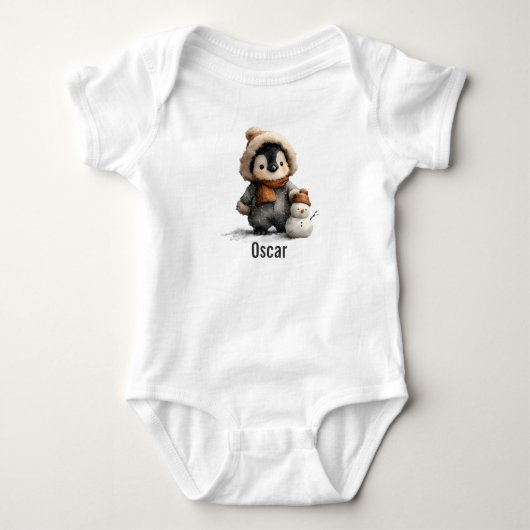 Winterpinguïn met Sneeuwman Ontwerp Romper (Voorkant)