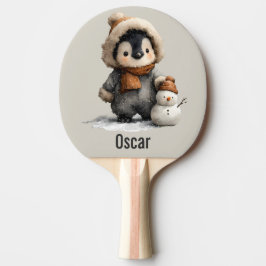 Winterpinguïn met Sneeuwman Ontwerp Tafeltennisbatje