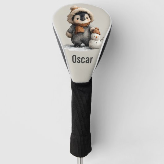 Winterpinguïn met Sneeuwpop Ontwerp Golfheadcover (Voorkant)