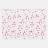 Winterpinguïn mint roze paarse vakantie inpakpapier vel (Voorkant 2)