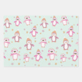 Winterpinguïn munt en roze vakantie inpakpapier vel (Voorkant 3)