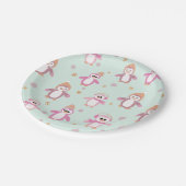 Winterpinguïn munt en roze vakantie papieren bordje (Gekanteld)