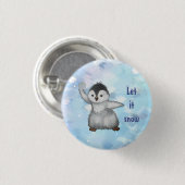 Winterpinguin ronde button 3,2 cm (Voorkant /achterkant)