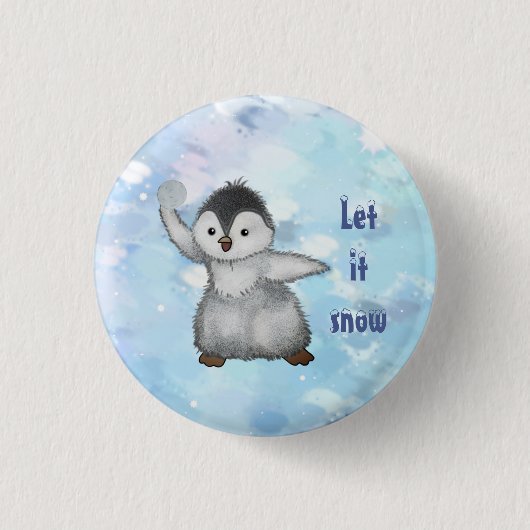 Winterpinguin ronde button 3,2 cm (Voorkant)