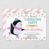 Winterpinguïn schaatsfeest kaart (Voorkant / Achterkant)