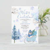 Winterpinguïn Sneeuwvlokken Onederland 1e Verjaard Kaart (Staand voorkant)