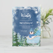 Winterpinguïn Sneeuwvlokken Onederland 1e verjaard Kaart (Staand voorkant)