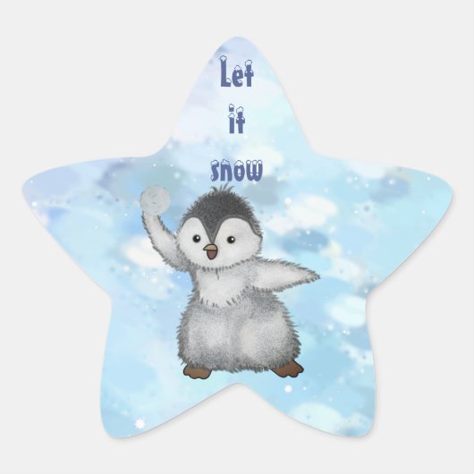 Winterpinguin ster sticker (Voorkant)
