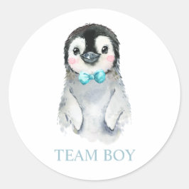 Winterpinguïn Team BOY Gender onthulling spellabel Ronde Sticker
