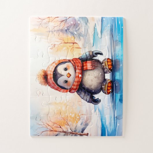 Winterpinguïn vakantie Kinder legpuzzel (Verticaal)