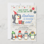 Winterpinguïn Verjaardag Uitnodiging (Voorkant)
