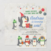 Winterpinguïn Verjaardag Uitnodiging (Voorkant / Achterkant)