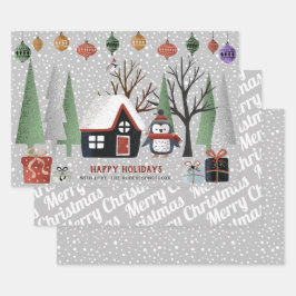 Winterpinguïn, Vrolijk kerstfeest en sneeuwvlokken Inpakpapier Vel