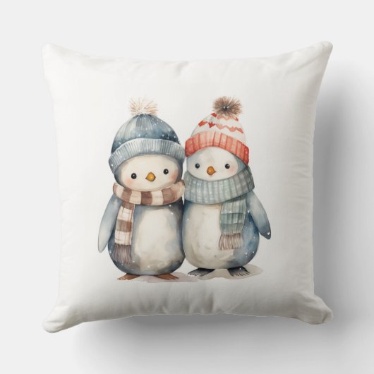 Winterpinguïn Waterverf Sierkussen (Achterkant)