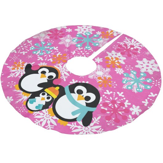 Winterpinguïns Hot Pink Tree Rok Kerstboom Rok (Gekanteld)