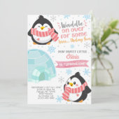 Winterpinguïns-meisje verjaardagsuitnodiging. kaart (Staand voorkant)