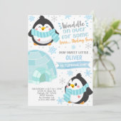 Winterpinguïns verjaardagsuitnodiging. kaart (Staand voorkant)